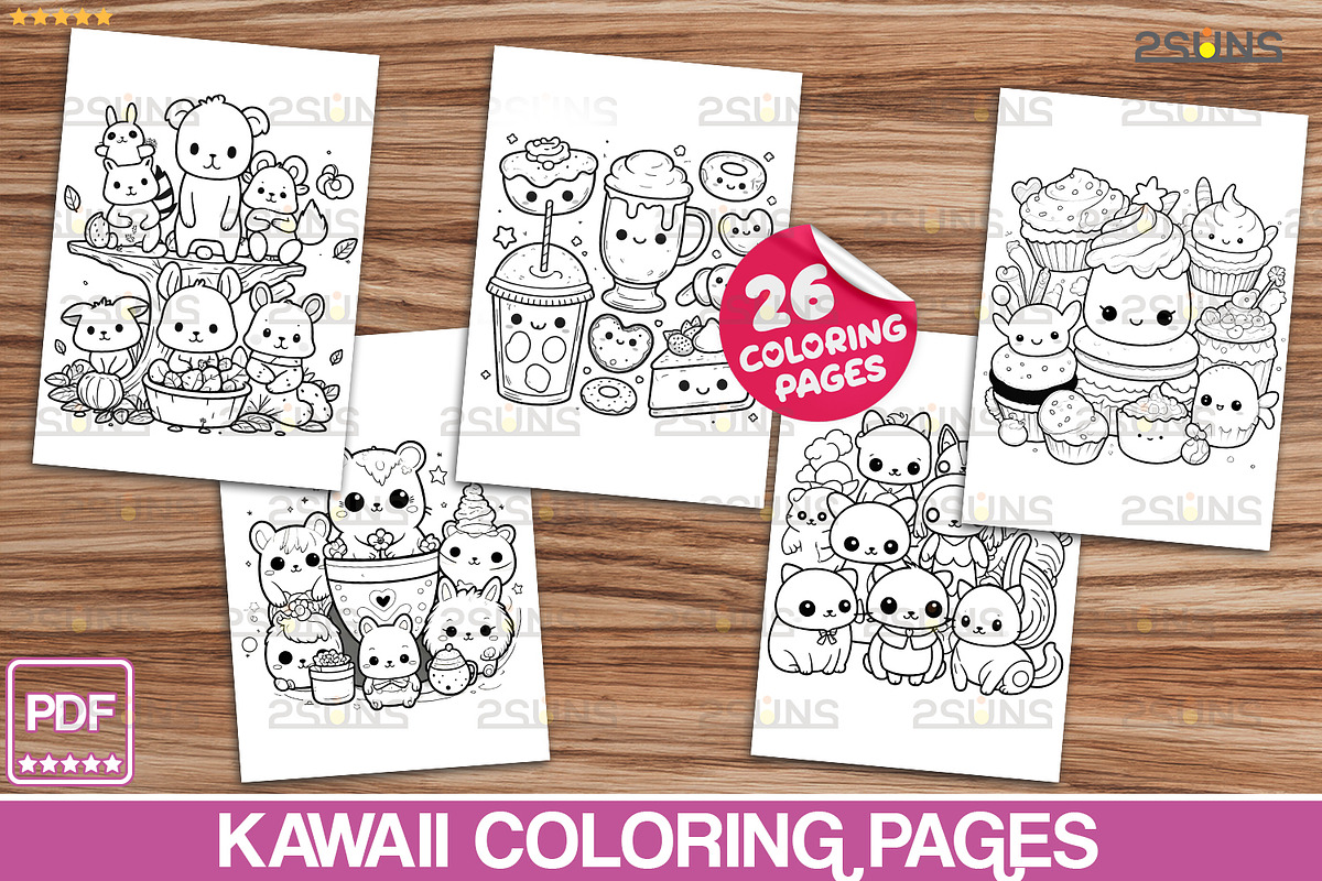 Kawaii Coloring pages Cute Relaxing, a Stationery Template by 2SUNS (Photo 5 of 6)