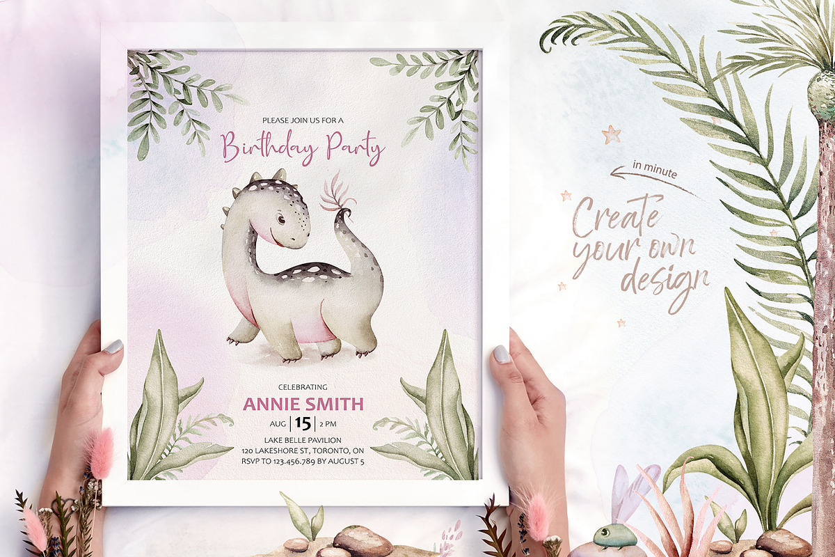 Dino Party watercolor set, an Animal Illustration by Peace ART (Photo 9 of 10)