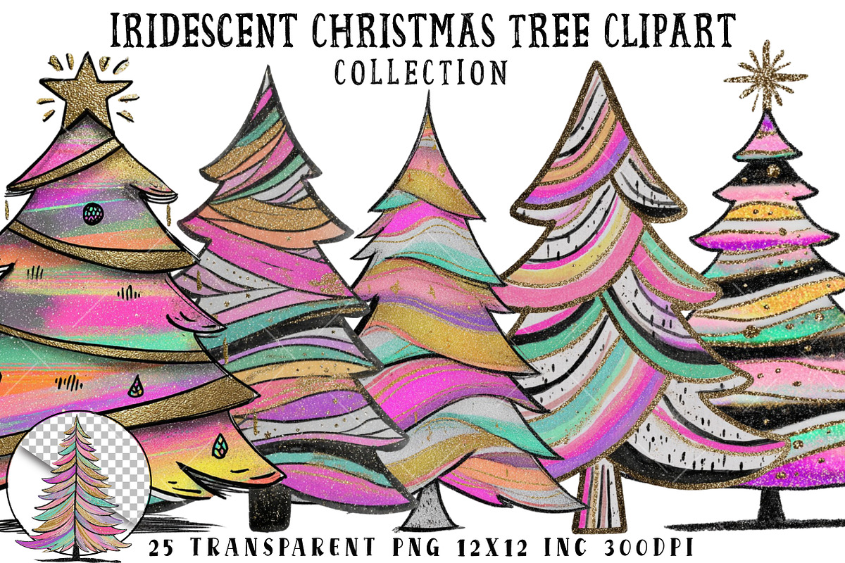 Iridescent Christmas Tree Clipart, an Illustration by OK Design (Photo 1 of 6)