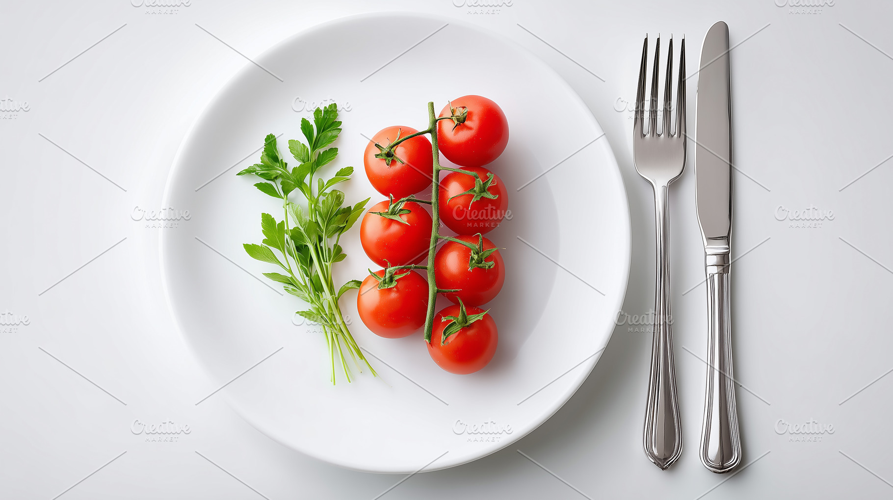 White plate with a bunch of fresh, a Food & Drink Photo by MistyDay