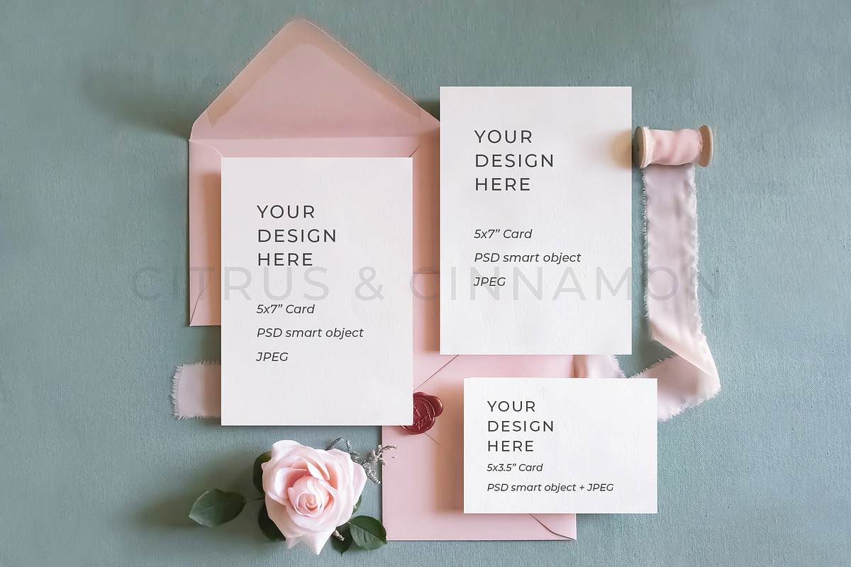 Wedding Invitation Suite Mockup 1328, a Print Template by Citrus and Cinnamon