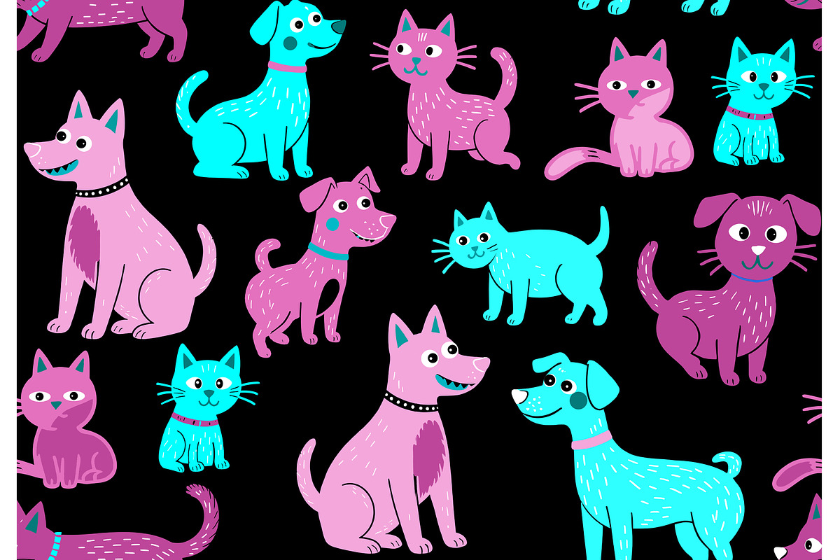 Pink and  Blue Cats and Dogs Seamles, a Graphic by Sharon Schwalbe