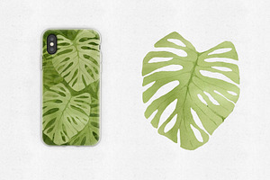 Watercolor Monstera Seamless Pattern