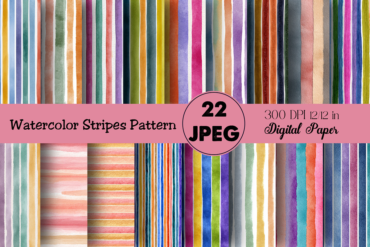 Watercolor Stripes Pattern Digital P, an Illustration by Daily.Designs (Photo 1 of 5)