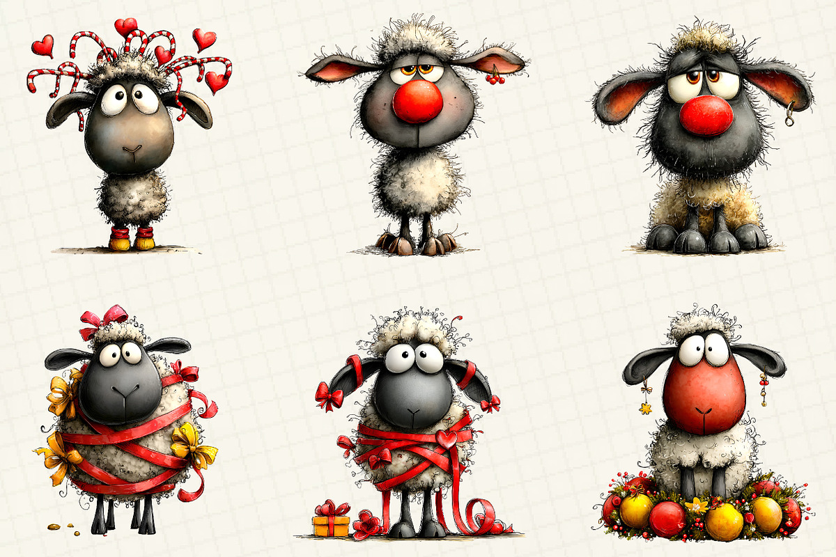 Funny Christmas Sheep Clipart, an Illustration by DreamCafeArt (Photo 5 of 8)