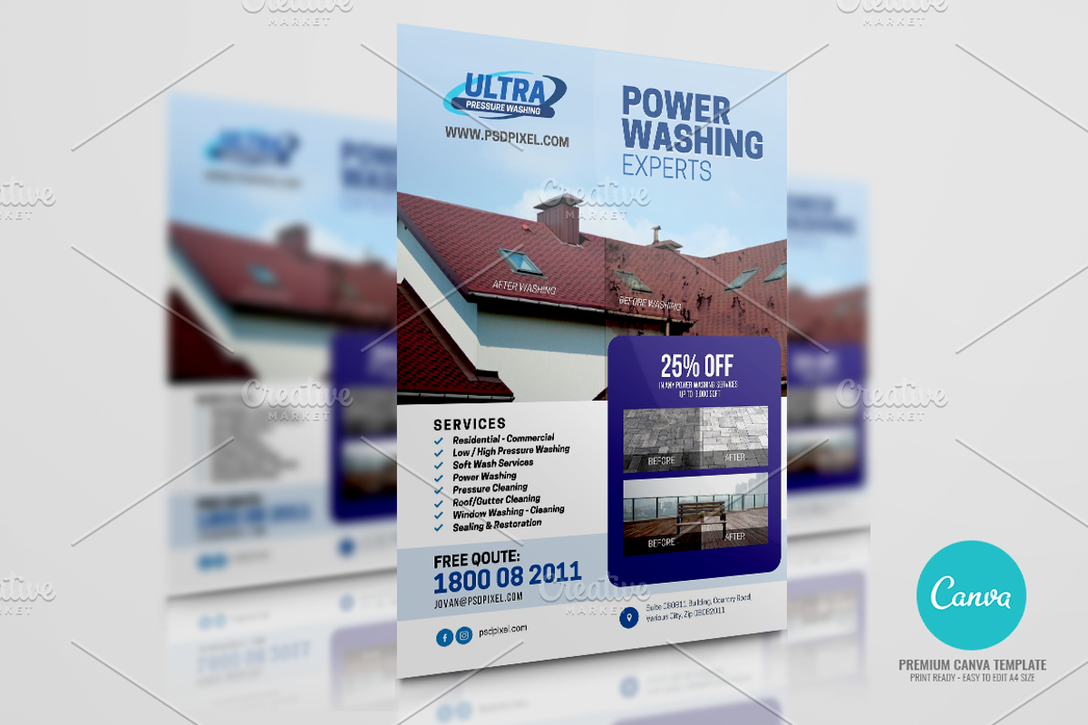 Power Wash Company Canva Flyer, a Flyer Template by PSDPixel (Photo 4 of 4)