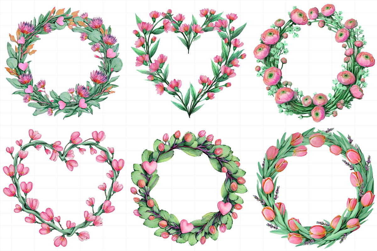 Valentine Wreath Watercolor Clipart, an Illustration by Daily.Designs (Photo 4 of 5)