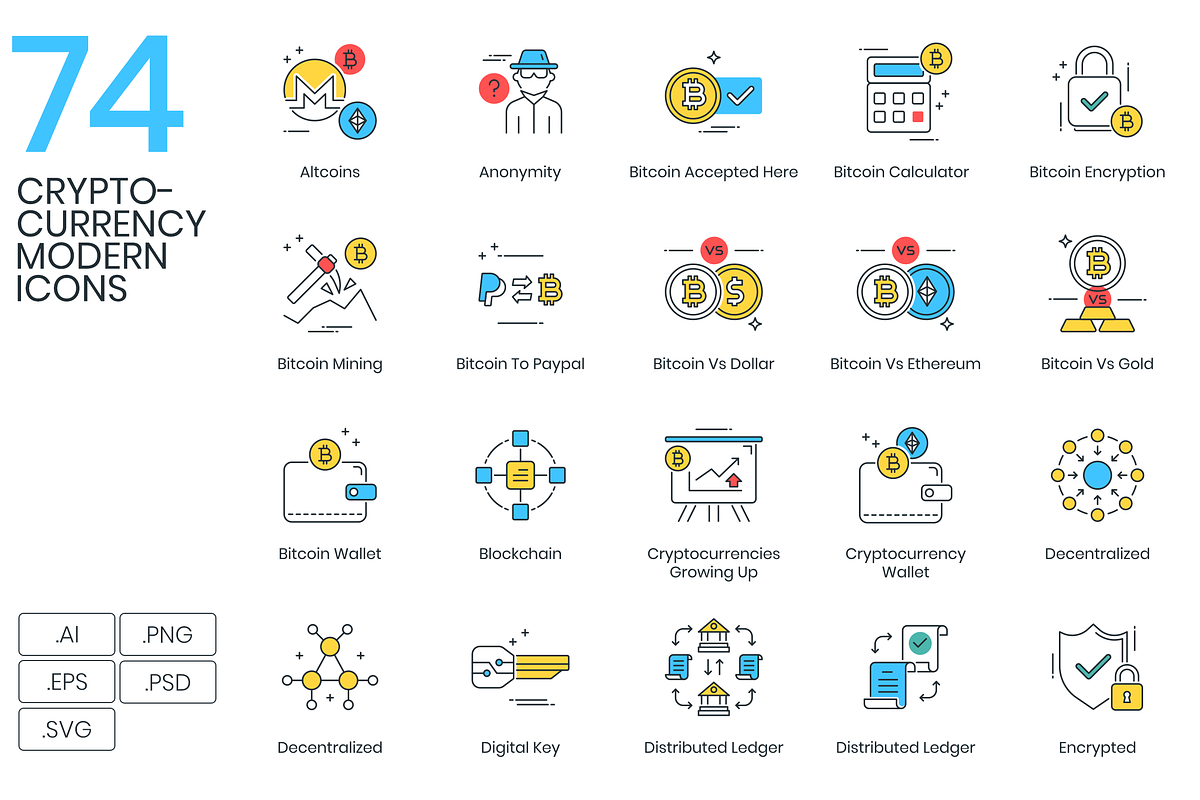 74 Cryptocurrency Modern Icons, an Icon by Flat Icons (Photo 1 of 5)