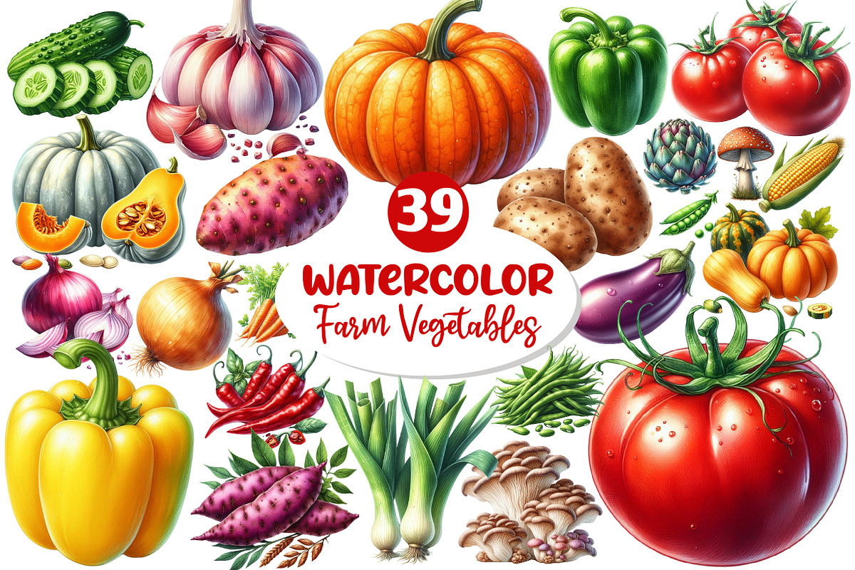 Watercolor Farm Vegetables Clipart, an Illustration by Dream Creation (Photo 1 of 7)