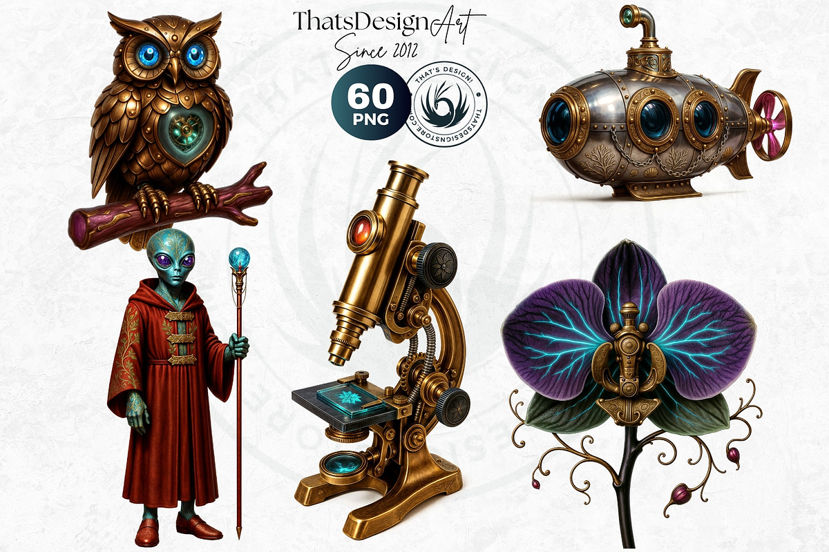 Steampunk Botanical Expedition PNG, a Decorative Illustration by ThatsDesignArt (Photo 10 of 10)