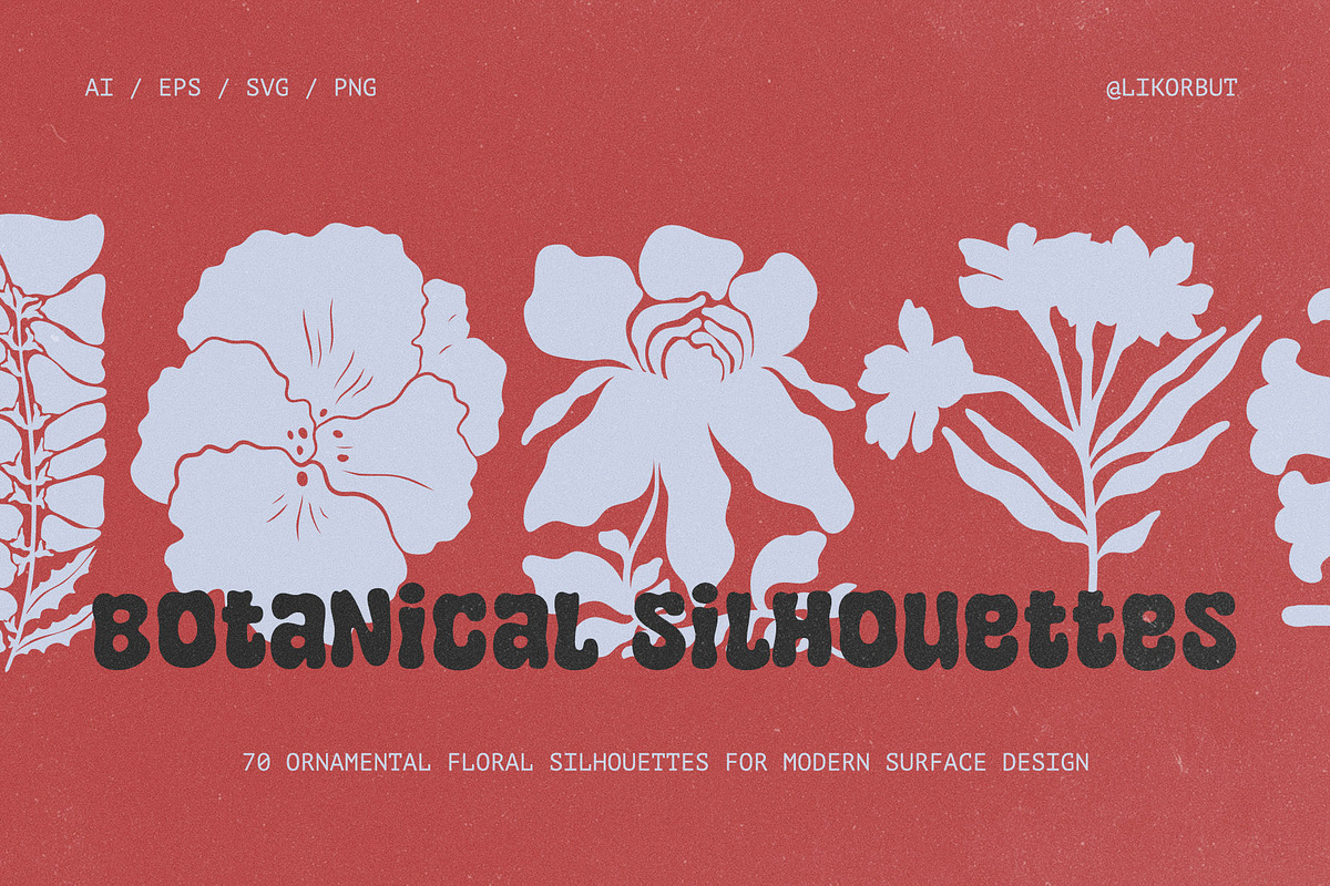 70 Vintage Bold Silhouette Flowers, an Object Illustration by likorbut (Photo 1 of 10)