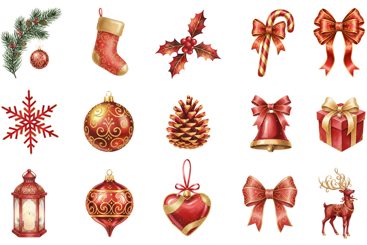 Red Gold Christmas Decoration Clipar, an Illustration by Designking (Photo 2 of 5)