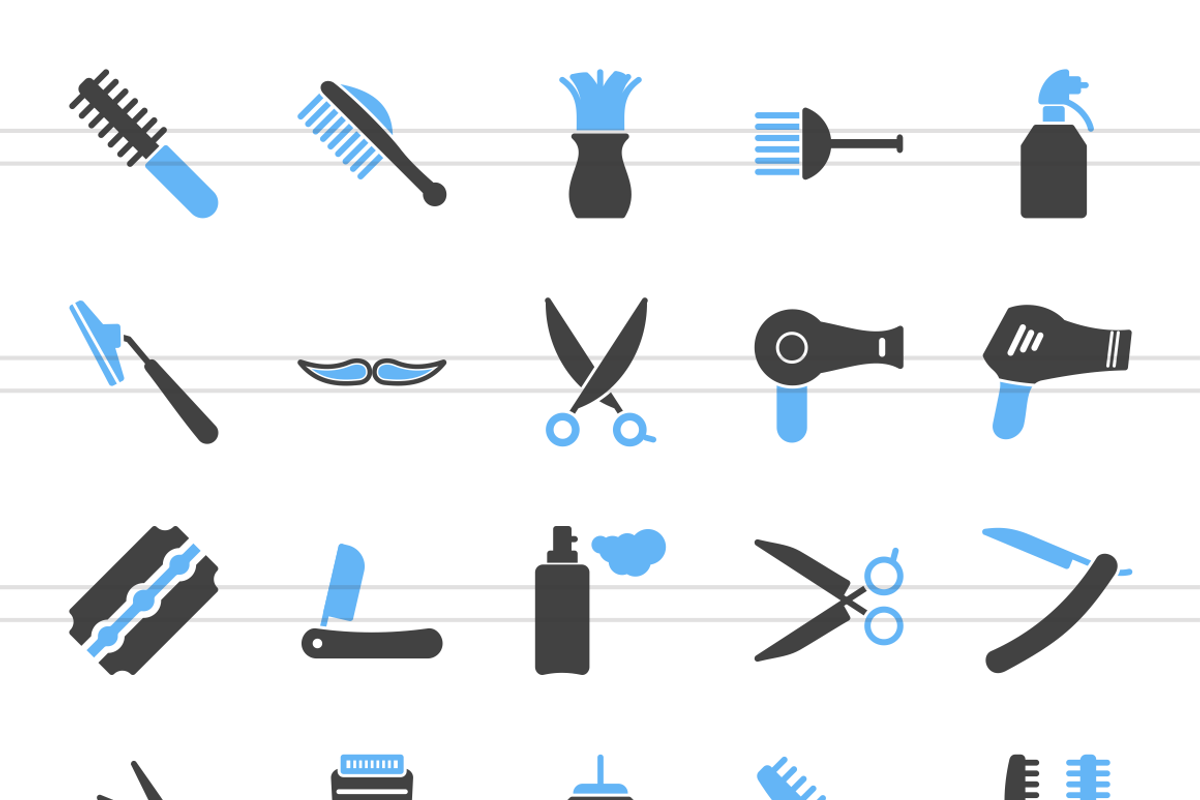 50 Barber’s Tools Blue & Black Icons preview 2
