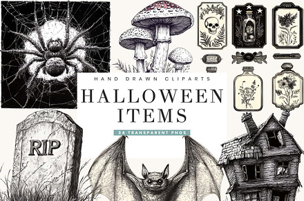 Hand Drawn Halloween Items Clipart