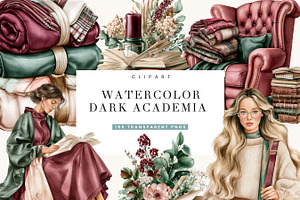 Dark Academia Watercolor Clipart, a Person Illustration by BusyDaydesign