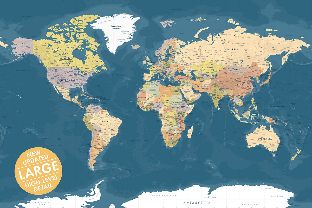 Vector World Map - Large&Detailed, a Decorative Illustration by PorcuPen Works (Photo 1 of 7)