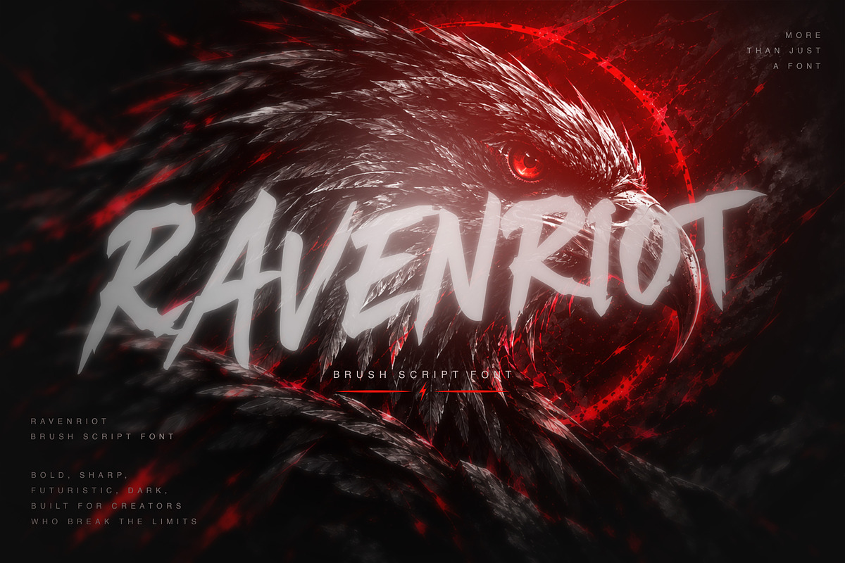 RAVENRIOT – Bold Brush Script Font, a Blackletter Font by Brainwave (Photo 1 of 3)