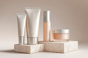Minimalist skincare product display on stone, a Beauty & Fashion Photo by AlyaAnd