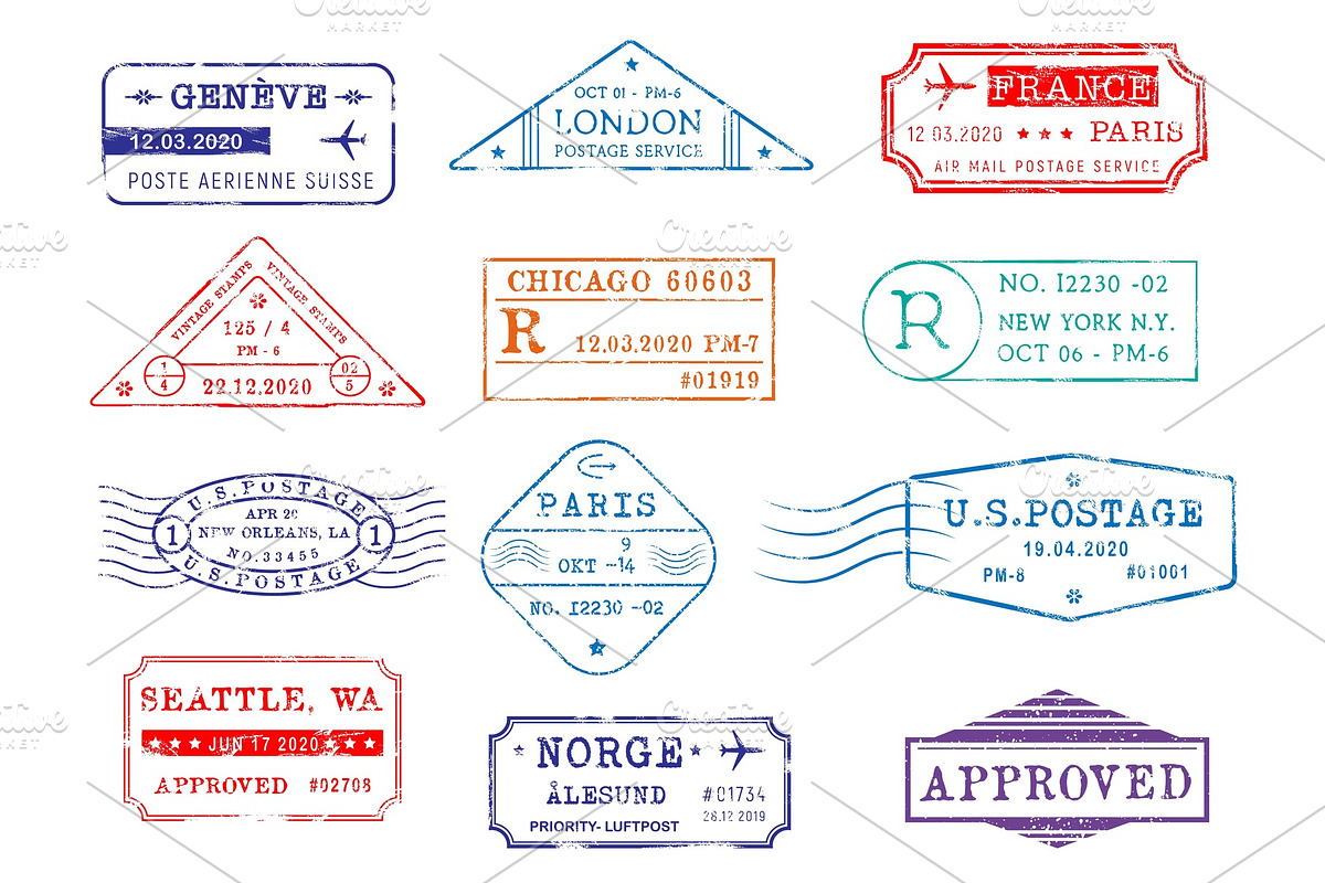 Mail delivery and postal stamps, a Work Illustration by Vector Tradition