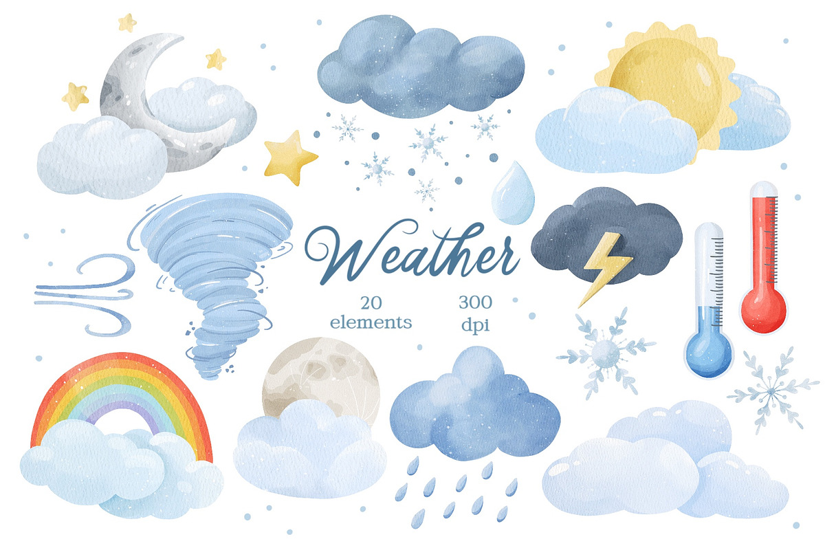 Watercolor Weather Clipart, an Education Illustration by ArtGiftsStudio (Photo 1 of 4)