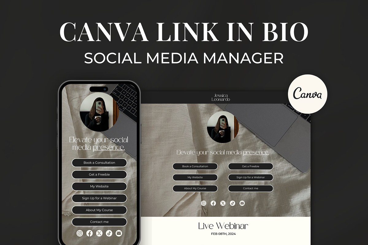 Link in Bio Canva Website Template, an App Template by Meraki Templates (Photo 1 of 8)