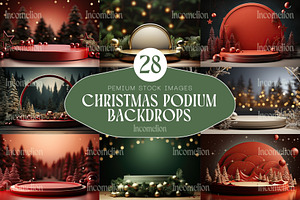28 Christmas Podium Backgrounds, a Background Graphic by Incomelion