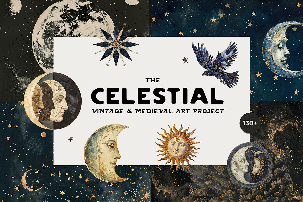 CELESTIAL Vintage Surreal Collage, image size:1200x800
