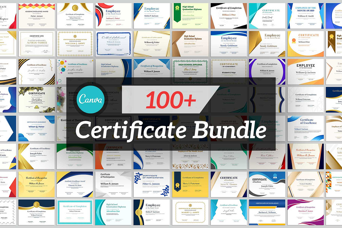 100+ Canva Certificate Bundle, a Stationery Template by Amit Debnath (Photo 1 of 6)