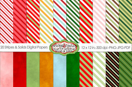 20 Christmas Stripes & Solids Papers
