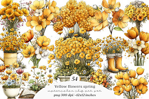 Yellow flowers spring clipart, an Illustration by SinaCreation