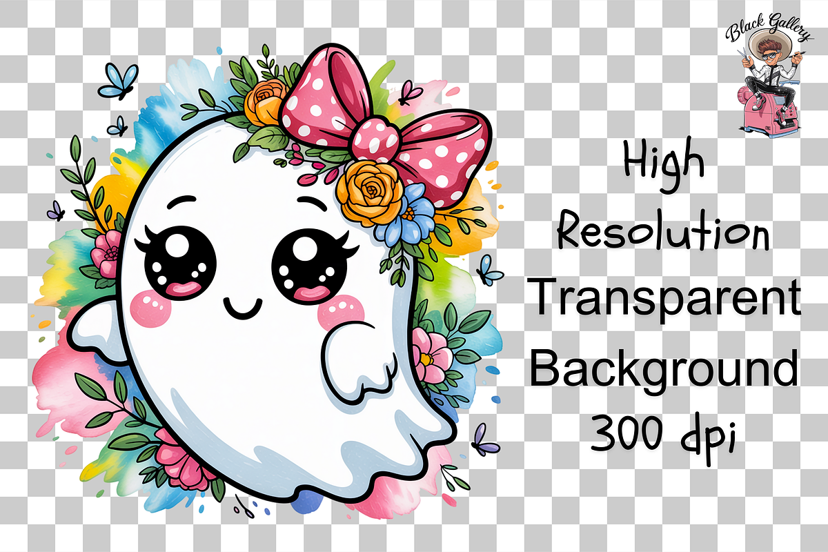 Ghost with Floral Bow PNG Bundle, an Illustration by Clipart Bloom (Photo 11 of 11)