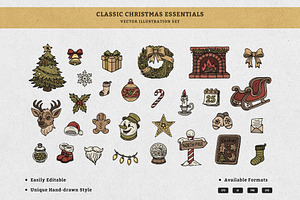 Classic Christmas Essentials Vector, an Illustration by MEANDSTUDIO