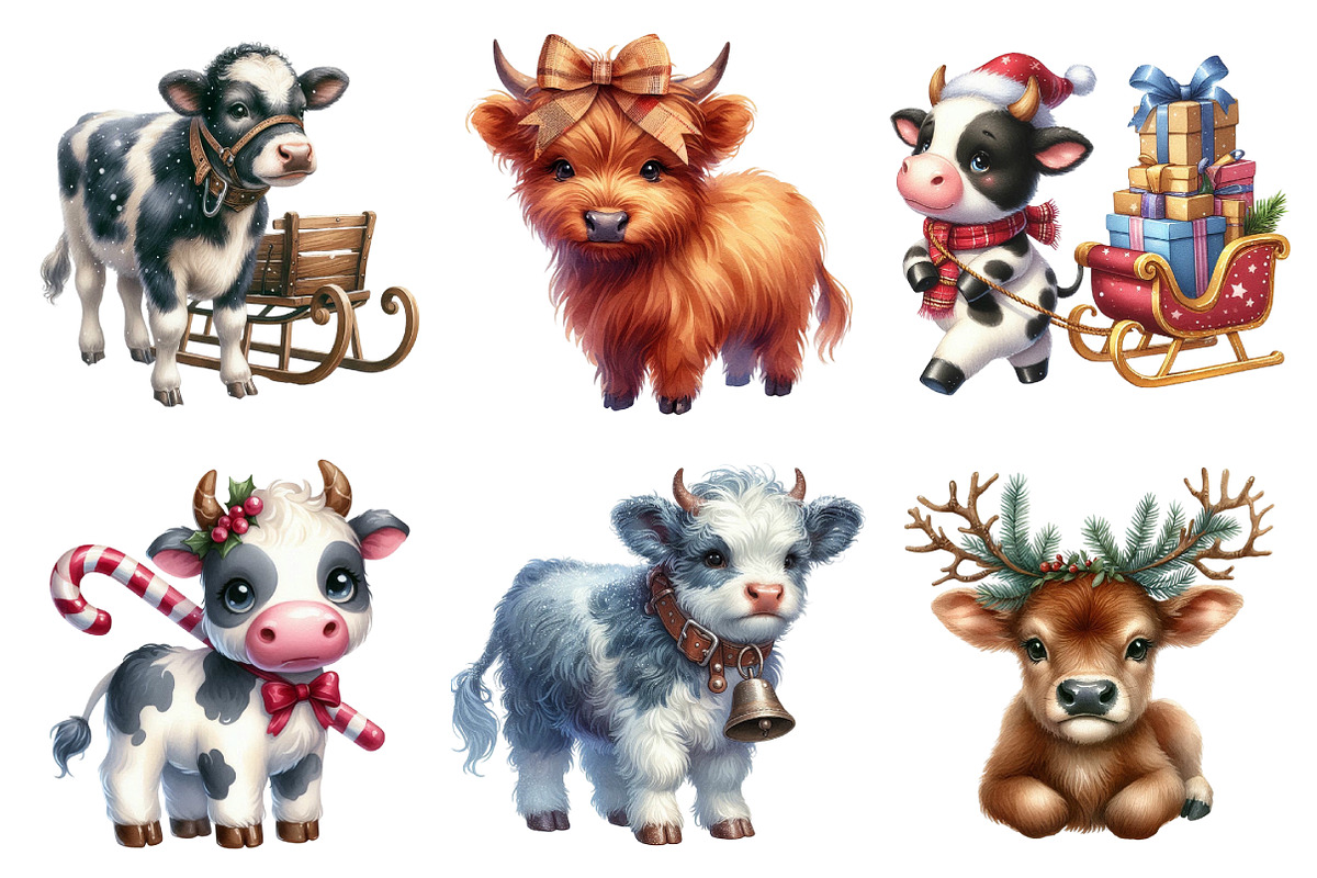 Old Rustic Christmas Cow Clipart, an Illustration by Daily.Designs (Photo 3 of 5)