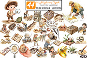 Fossil Explorers Watercolor Clipart, an Illustration by DreamCafeArt (Thumbnail 1 of 6)