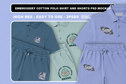 embroidery Polo Shirt and Shorts PSD, a Shirt Mockup by NH graphic