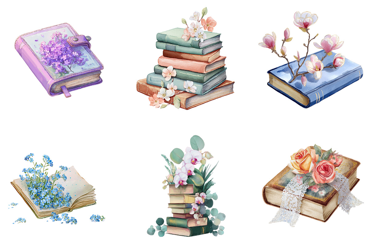 Watercolor Floral Books Clipart, an Illustration by DreamArtGraphic (Photo 3 of 5)