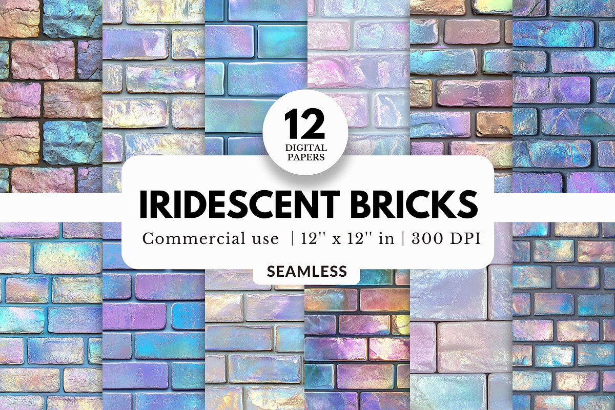 12 Iridescent Bricks Digital Papers, a Pattern Graphic by NorthWindPixels (Photo 1 of 4)