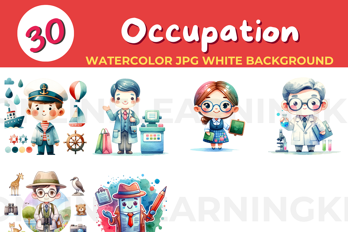 30 Occupation watercolor JPG white b, an Education Illustration by John_Walker (Photo 3 of 3)