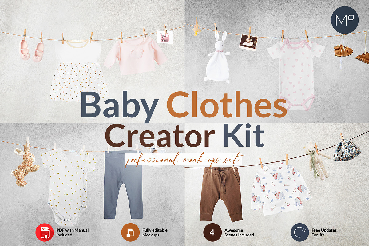 Baby Clothes Hanging Mock-ups Set, an Apparel Mockup by Mocca Mockups Store (Photo 2 of 6)