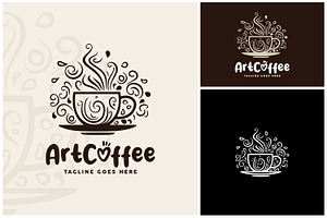 Doodle Art Floral Coffee Cafe Logo