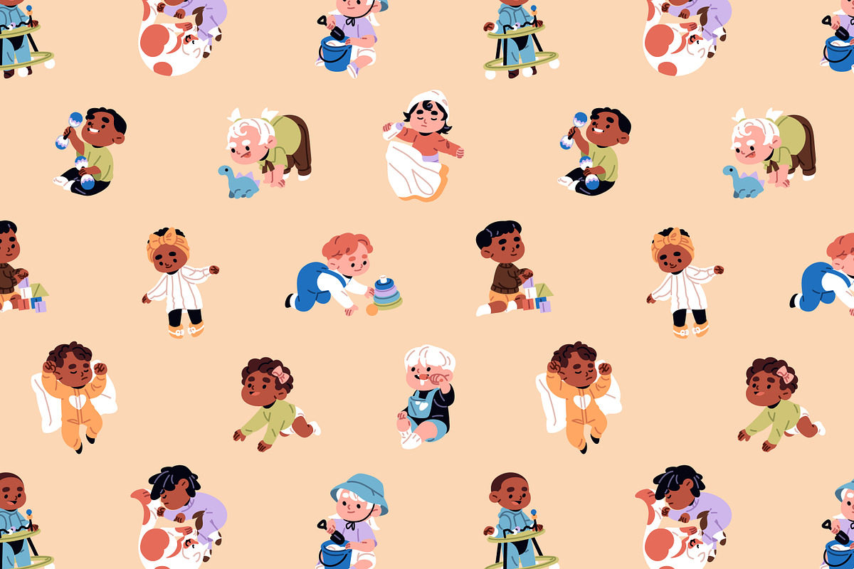Life of cute babies set + pattern, a Person Illustration by PaperTrident (Photo 5 of 5)