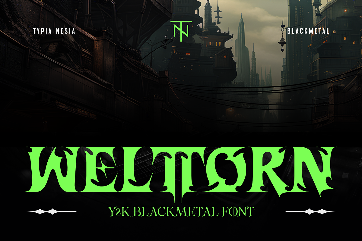 Welltorn - Y2K Black Metal Game Font, a Blackletter Font by Typia Nesia (Photo 1 of 12)