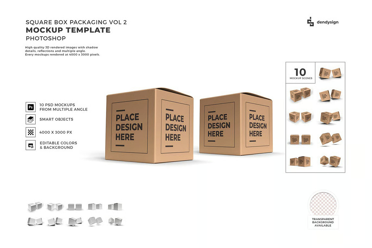 Square Box Packaging Mockup Template, a Packaging Mockup by DesignRushMarket (Photo 1 of 11)