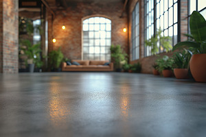 A cozy industrial-style living space with greenery and warm lighting., a Background Photo by ImageMir