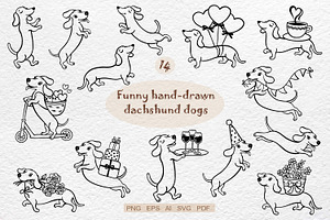 Funny Hand-Drawn Dachshund Dogs, an Animal Illustration by Watercolor dreams