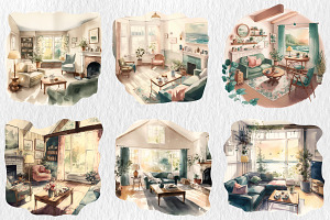 Watercolor Living Room Clipart