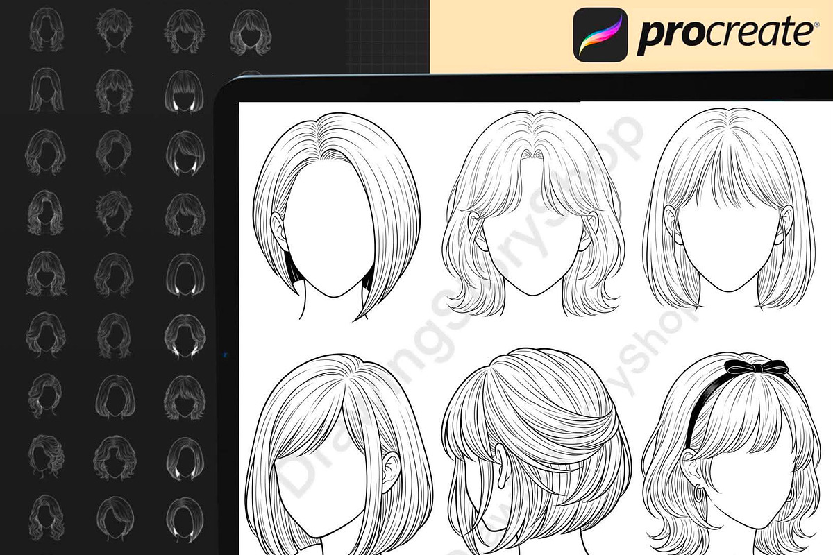 150Procreate Female Hairstyle Stamps, a Brush Add-On by DrawingStoryShop (Photo 5 of 6)