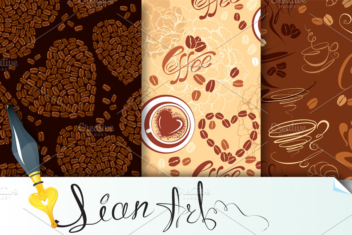 3 Seamless patterns with coffee