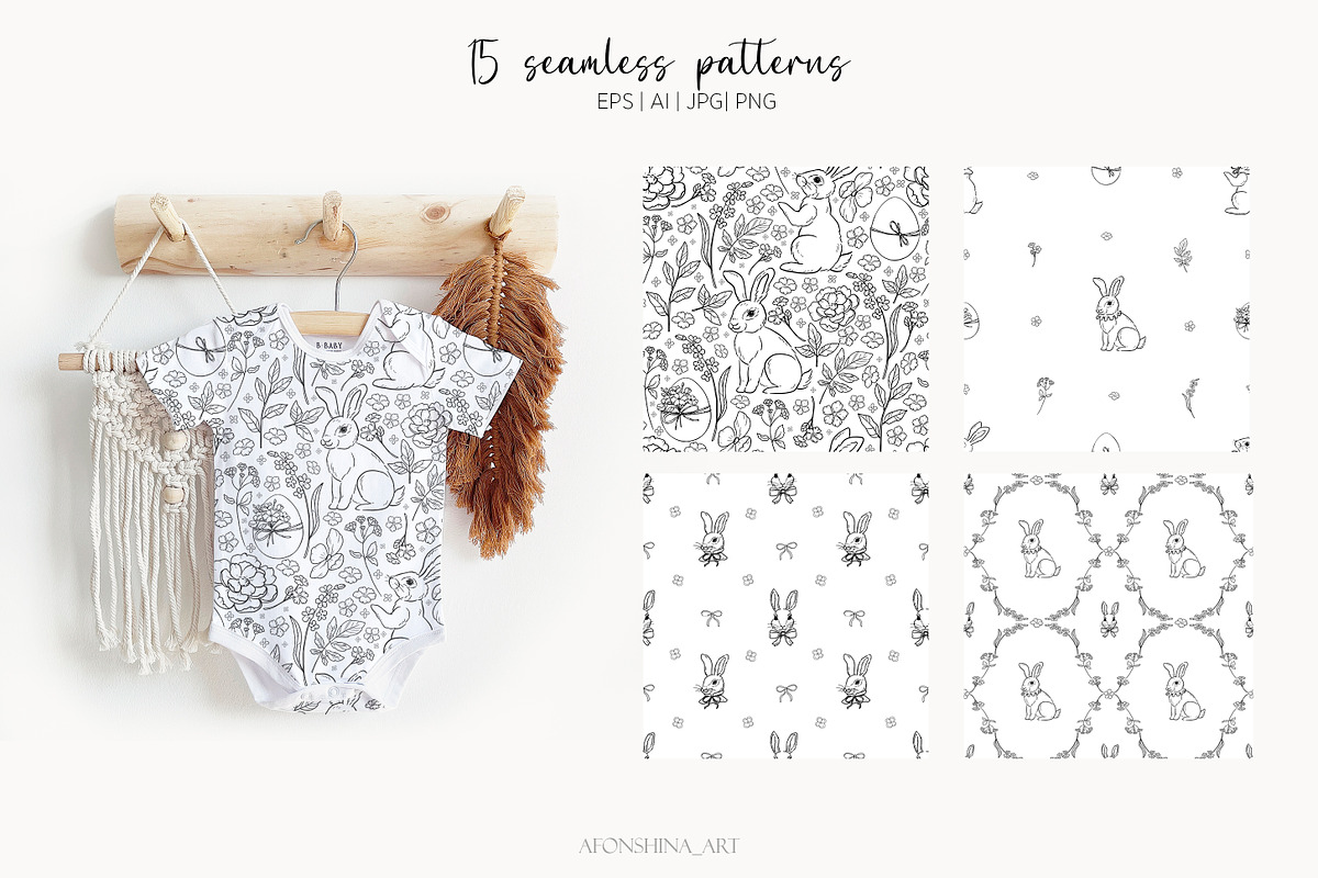 Easter rabbit hand-drawn vector set, a Decorative Illustration by AfonshinaArt (Photo 4 of 15)