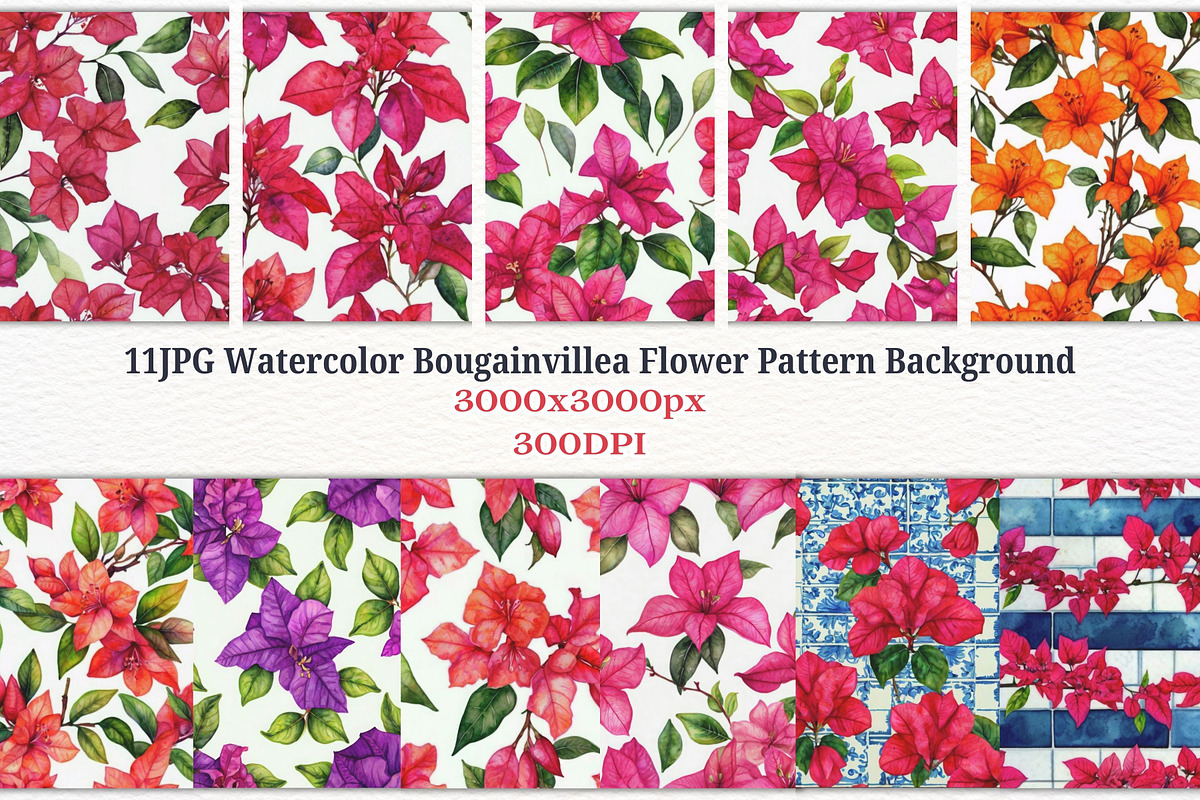 11JPG WATERCOLOR BOUGAINVILLEA BG, a Pattern Graphic by Vachira Digital Studio